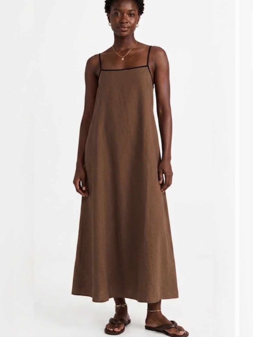 Shy Velvet Brown 100% Linen Maxi Sundress Minimalist Chic size Large